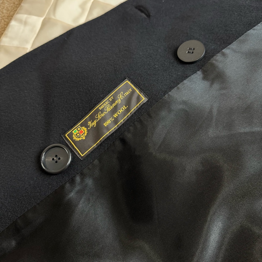 Loro Piana Fleurette Black Wool Double Breasted Coat Genuine Fox Fur Trim Sz 22 - Picture 4 of 17